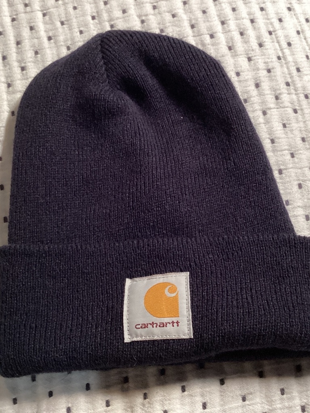 Carhartt Knit Cuffed Navy Blue Beanie Unisex Logo Hat